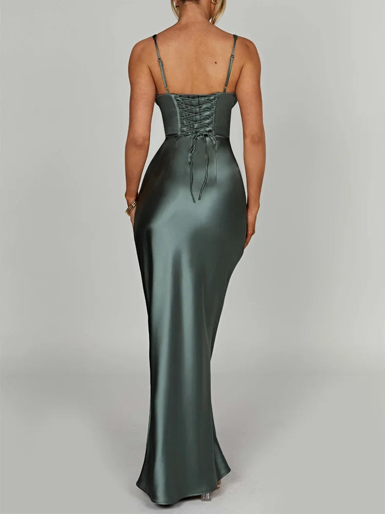 Stores With Prom Dresses Satin Deep V Neckline Sleeveless Mermaid Corset Maxi Dress Formal Wear Dresses